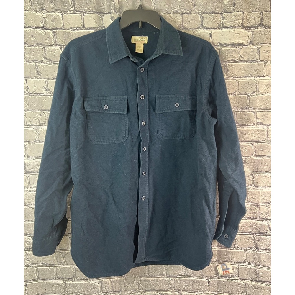 LL Bean Mens Navy Blue Chamois Shirt Traditional Fit 100% Cotton L-REG 187923